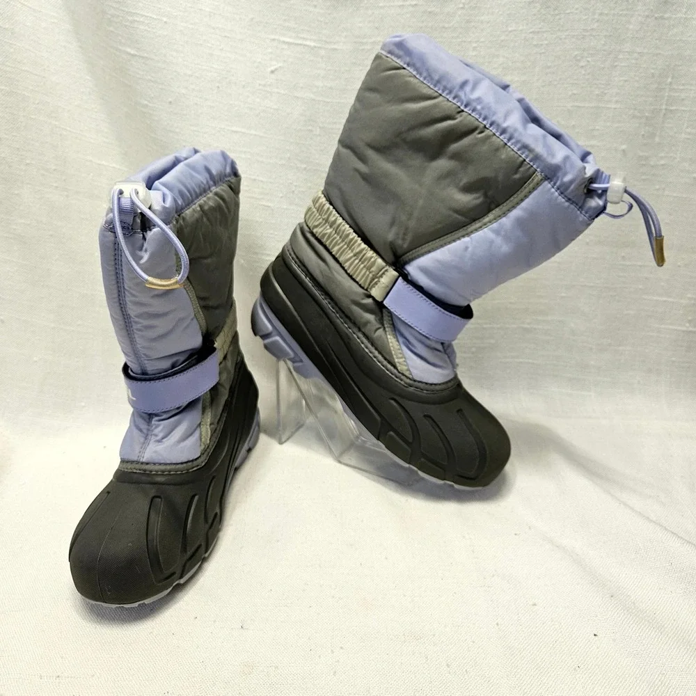 Sorel Flurry Snow Boots‎ Youth 1 Gray Purple Waterproof Insulated Winter Kids